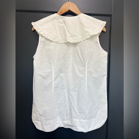 Ganni Cotton Poplin Sleeveless Frill Collar Shirt size 36 bright white Peter pan - Picture 11 of 13